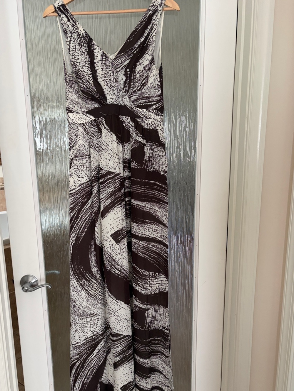 Dark Brown & White Abstract Print Sleeveless Maxi Dress with side pockets